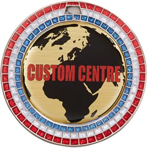 70MM GOLD GEMSTONE CUSTOM CENTRE DOMED VINYL MEDAL **SPARKLE**